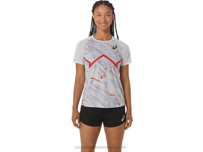 Womens Cj-Line Light Short Sleeve Top Glacier Grey/Electric Red Asics XXPD2329