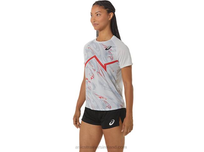 Women\s Cj-Line Light Short Sleeve Top Glacier Grey/Electric Red Asics XXPD2329