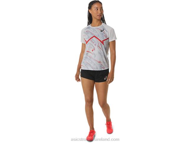 Women\s Cj-Line Light Short Sleeve Top Glacier Grey/Electric Red Asics XXPD2329