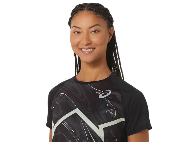 Women\s Cj-Line Light Short Sleeve Top Performance Black/Whisper Green Asics XXPD2337