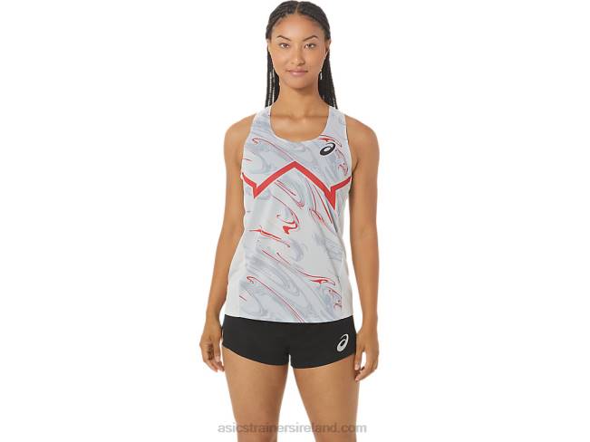 Womens Cj-Line Light Singlet Glacier Grey/Electric Red Asics XXPD2339