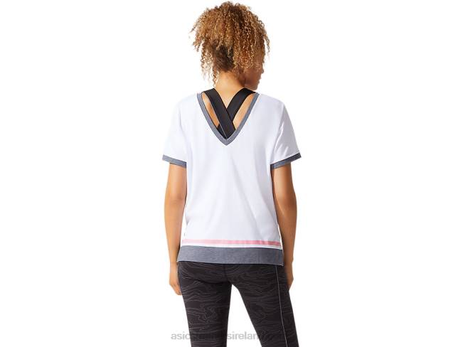 Women\s Color Block Short Sleeve Top Brilliant White/Peach Petal Asics XXPD3978