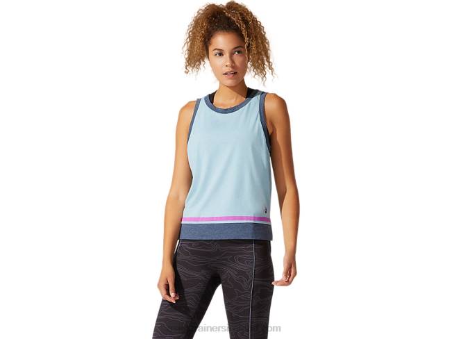 Womens Color Block Tank Smoke Blue Asics XXPD4066