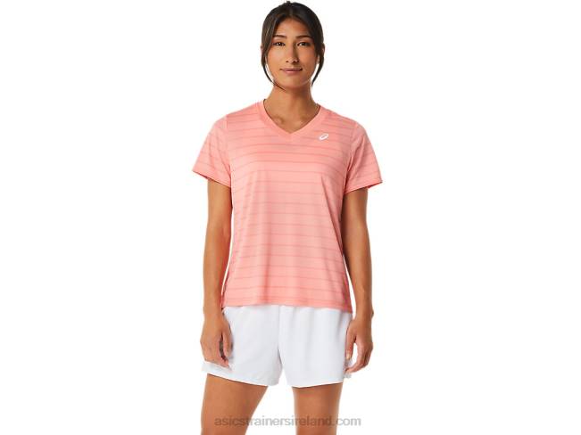 Womens Court Stripe Short Sleeve Top Guava Asics XXPD2503