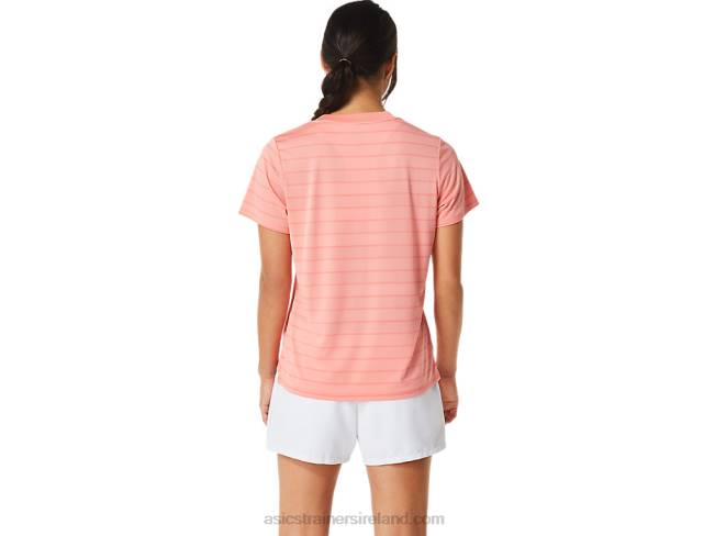 Women\s Court Stripe Short Sleeve Top Guava Asics XXPD2503