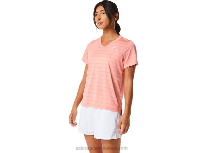 Women\s Court Stripe Short Sleeve Top Guava Asics XXPD2503