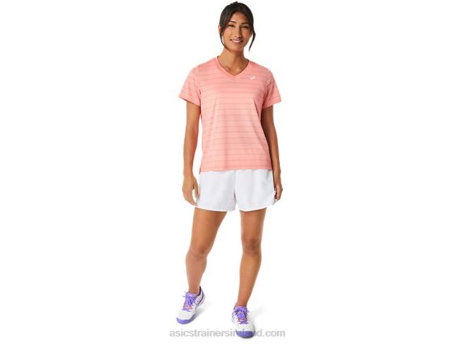 Women\s Court Stripe Short Sleeve Top Guava Asics XXPD2503