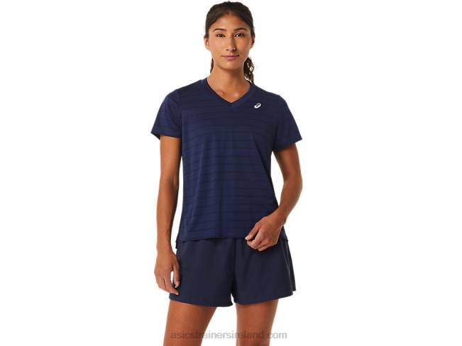 Womens Court Stripe Short Sleeve Top Midnight Asics XXPD2550