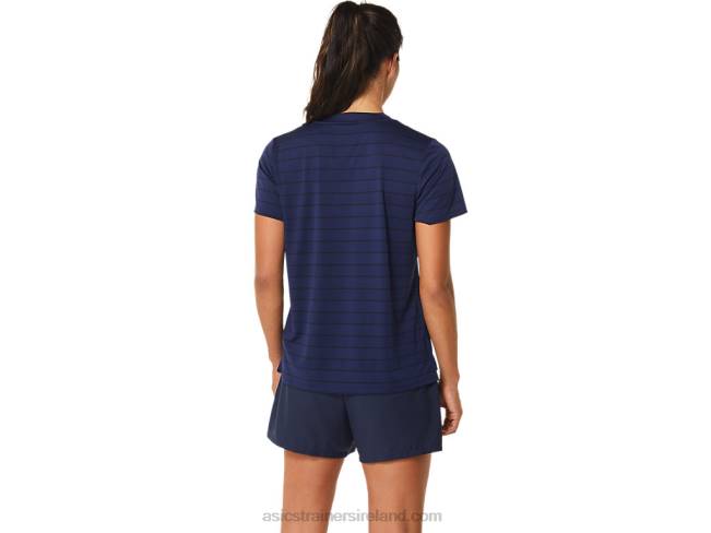 Women\s Court Stripe Short Sleeve Top Midnight Asics XXPD2550