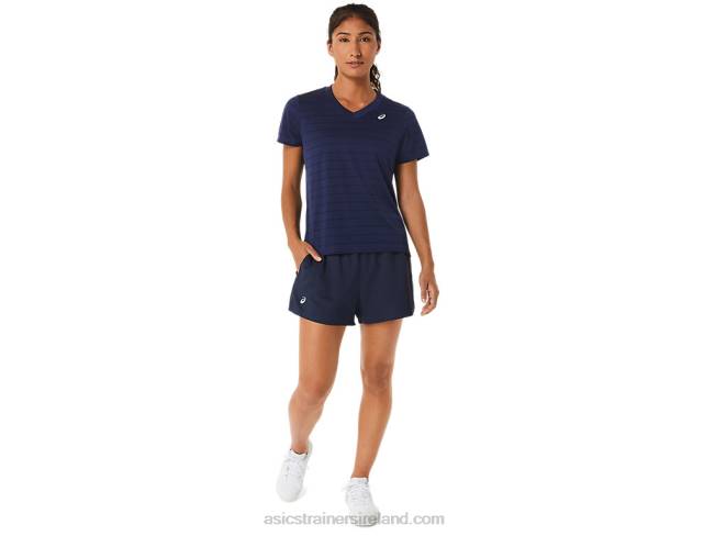 Women\s Court Stripe Short Sleeve Top Midnight Asics XXPD2550