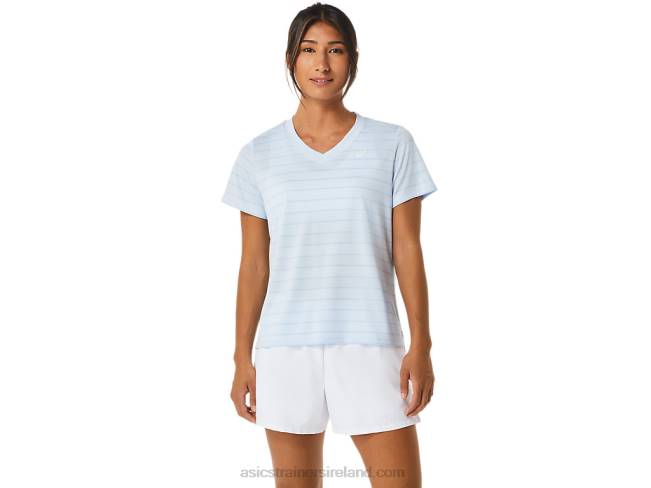 Womens Court Stripe Short Sleeve Top Soft Sky Asics XXPD2515