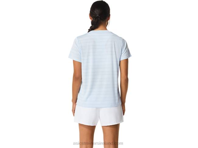 Women\s Court Stripe Short Sleeve Top Soft Sky Asics XXPD2515