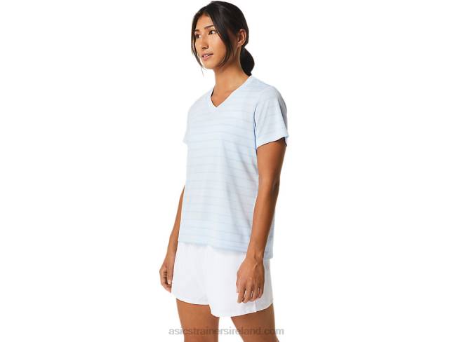 Women\s Court Stripe Short Sleeve Top Soft Sky Asics XXPD2515