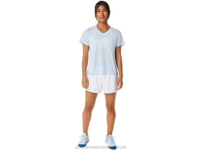 Women\s Court Stripe Short Sleeve Top Soft Sky Asics XXPD2515