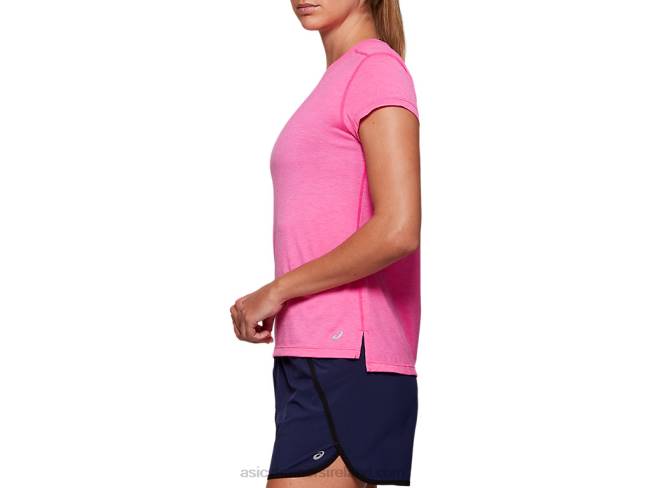 Women\s Dorai Short Sleeve Top Pink Glo Heather Asics XXPD4054