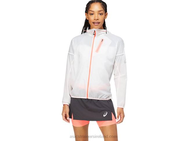 Womens Fujitrail Jacket Brilliant White/Blazing Coral Asics XXPD3826