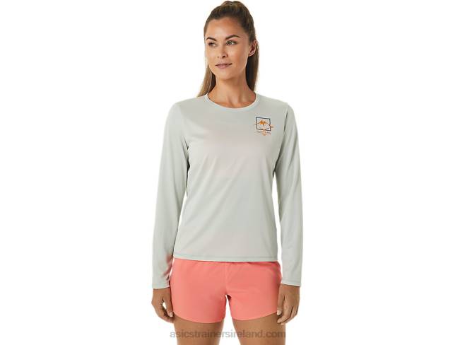 Womens Fujitrail Logo Long Sleeve Top Light Sage Asics XXPD2476