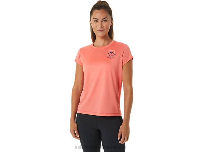 Womens Fujitrail Logo Short Sleeve Top Papaya Asics XXPD2563