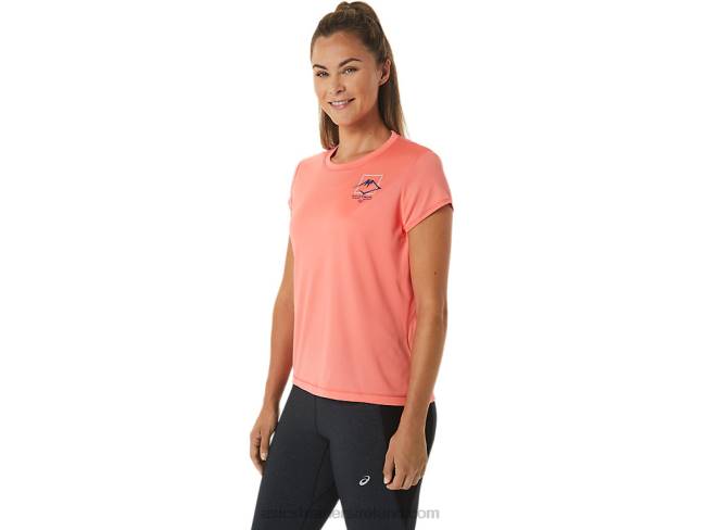 Women\s Fujitrail Logo Short Sleeve Top Papaya Asics XXPD2563