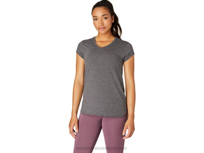 Women\s Heather Vneck Top Dark Grey Heather Asics XXPD4092