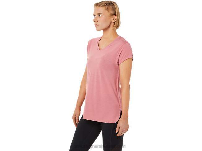 Women\s Heather Vneck Top Smokey Rose Heather Asics XXPD3838