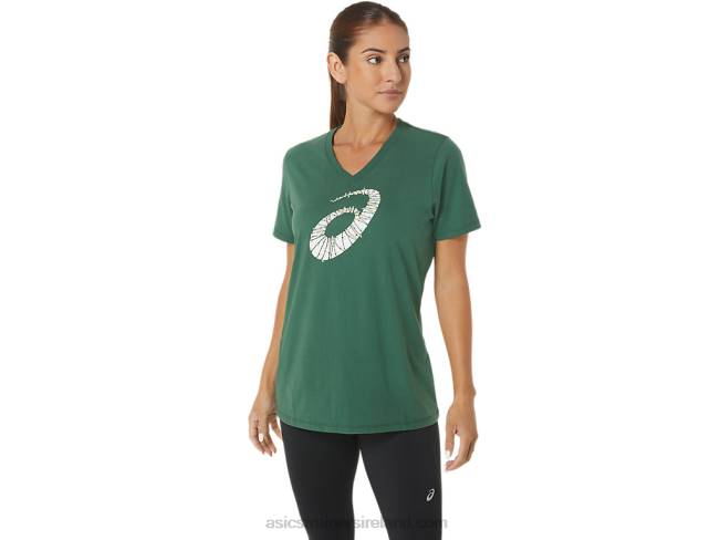 Womens Holiday Lights Logo V-Neck Hunter Green Asics XXPD2843