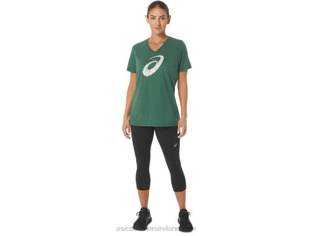 Women\s Holiday Lights Logo V-Neck Hunter Green Asics XXPD2843