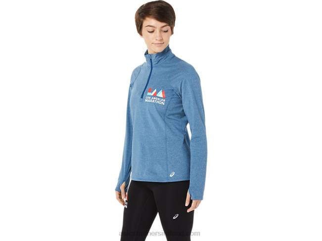 Women\s Lam Thermopolis Half Zip Mako Blue Heather Asics XXPD3652