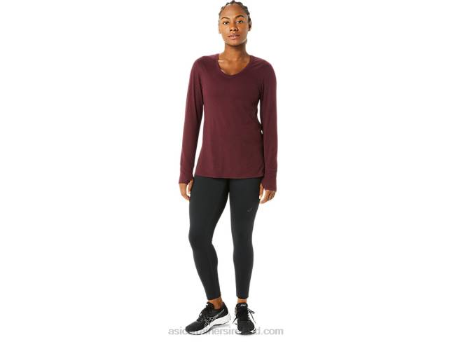 Women\s Long Sleeve Heather Top Deep Mars Heather Asics XXPD3700