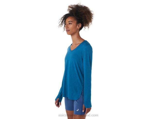 Women\s Long Sleeve Heather Top Deep Sea Teal Heather Asics XXPD2795