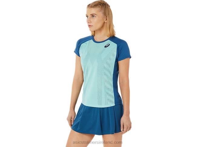 Women\s Match Graphic Short Sleeve Tee Oasis Green/Light Indigo Asics XXPD3526