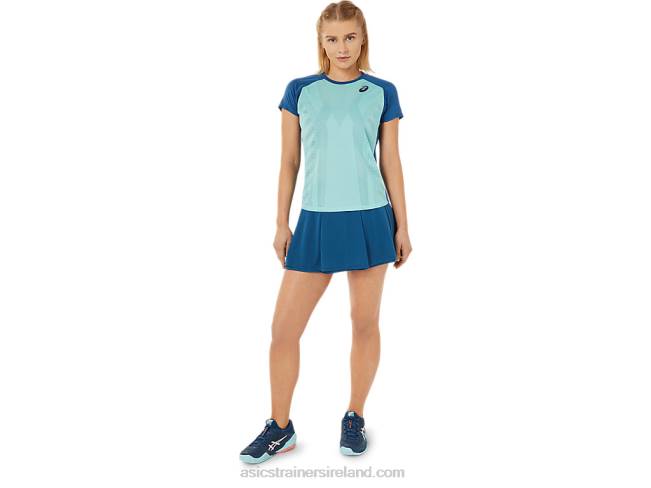 Women\s Match Graphic Short Sleeve Tee Oasis Green/Light Indigo Asics XXPD3526