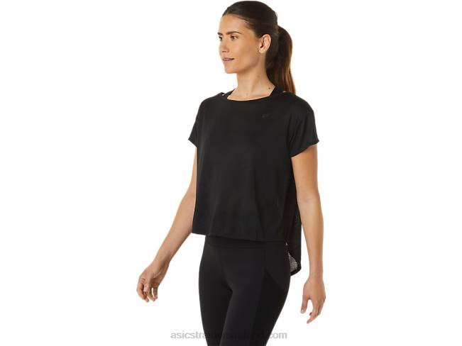 Women\s Movekoyo Jacquard Short Sleeve Top Performance Black Asics XXPD2763