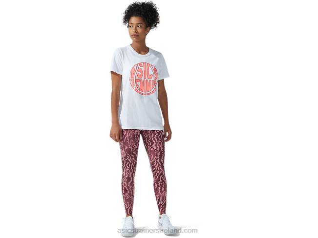 Women\s New Strong 92 Graphic Tee Brilliant White/Blazing Coral Asics XXPD3782