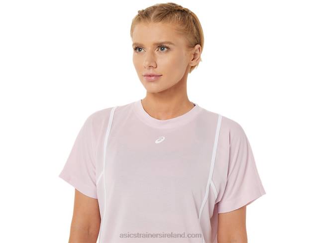 Women\s New Strong 92 Short Sleeve Top Barely Rose/Brilliant White Asics XXPD3269