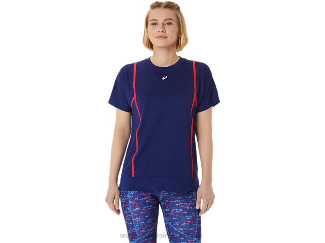 Womens New Strong 92 Short Sleeve Top Dive Blue/Red Alert Asics XXPD3056