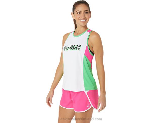 Women\s New Strong Repurposed Run Singlet White/Track/Pink Glo Asics XXPD2353