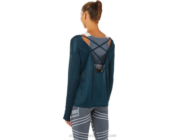 Women\s Open Back Long Sleeve Top French Blue Asics XXPD3378