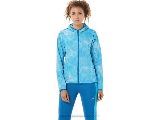 Womens Packable Jacket Aqua Angel Print/Reborn Blue Asics XXPD3939