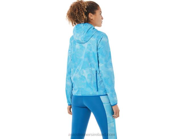 Women\s Packable Jacket Aqua Angel Print/Reborn Blue Asics XXPD3939