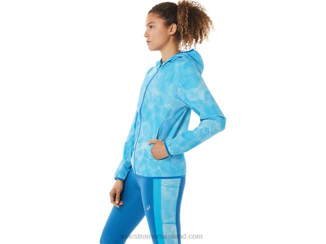 Women\s Packable Jacket Aqua Angel Print/Reborn Blue Asics XXPD3939