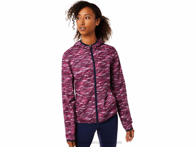 Womens Packable Jacket Deep Mars Print/Peacoat Asics XXPD3718