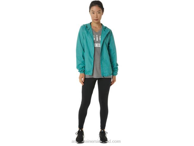 Women\s Packable Jacket Sage Spacedye/Clear Blue Asics XXPD3385