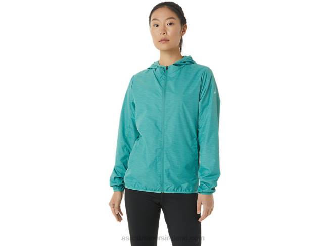 Women\s Packable Jacket Sage Spacedye/Clear Blue Asics XXPD3385