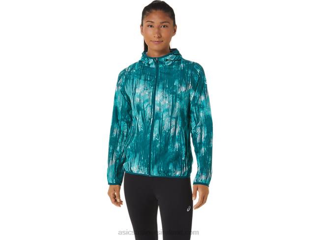 Womens Packable Jacket Sea Glass Tie Dye Print Asics XXPD3088