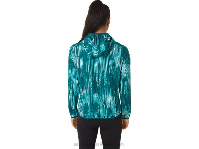 Women\s Packable Jacket Sea Glass Tie Dye Print Asics XXPD3088