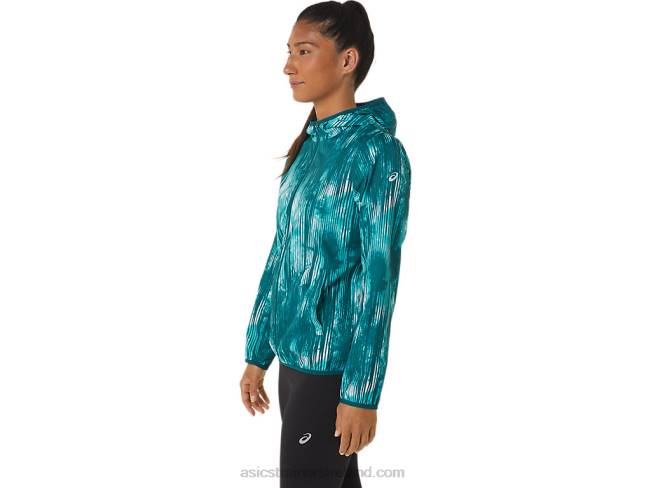 Women\s Packable Jacket Sea Glass Tie Dye Print Asics XXPD3088