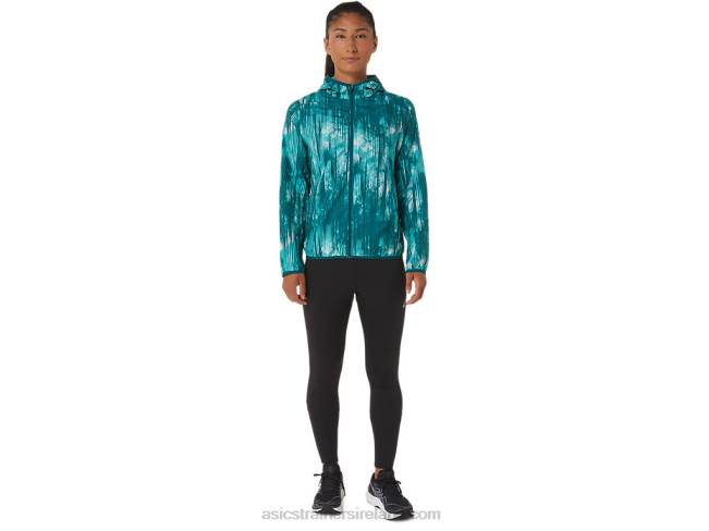 Women\s Packable Jacket Sea Glass Tie Dye Print Asics XXPD3088