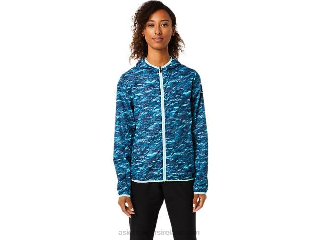 Womens Packable Jacket Teal Print/Fresh Ice Asics XXPD3852