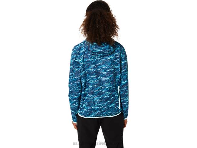 Women\s Packable Jacket Teal Print/Fresh Ice Asics XXPD3852